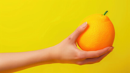 World Food Safety Day concept. Orange at hand symbol of food safety.