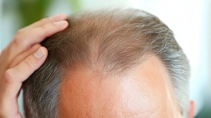 Fototapeta premium Anthroposcopy to examine thinning hair, reflect on aging and self-care. Embrace natural change and prioritize health and happiness