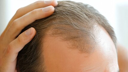 Fototapeta premium Anthroposcopy to examine thinning hair, reflect on aging and self-care. Embrace natural change and prioritize health and happiness