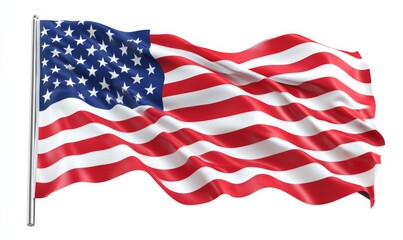Fototapeta premium 3D USA flag waving in the wind, with realistic folds and movement, isolated on a white background