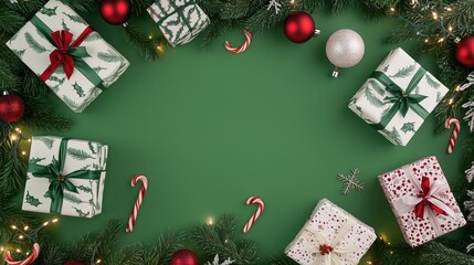 christmas card with christmas decorations.