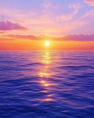 Obraz premium A serene sunset over a calm ocean, showcasing vibrant colors.