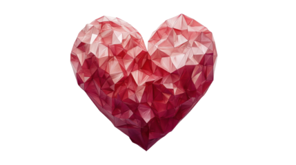 Red polygonal heart rotating on transparent background