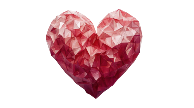 Red polygonal heart rotating on transparent background