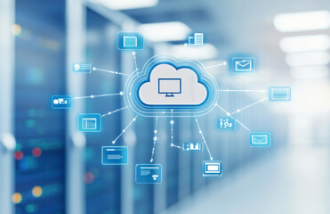 Fototapeta premium Cloud computing network with technology icons and data connections