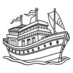 Obraz premium Cruise Ship outline vector illustration