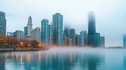 Fototapeta premium Majestic Chicago Skyline Reflecting in the Tranquil Waters