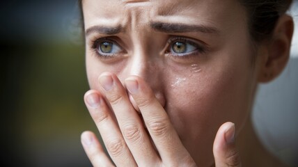 A close-up of a woman with tears, showing intense emotion and vulnerability.