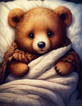 teddy bear in bed