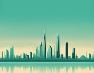 Fototapeta premium Green modern city silhouette creative background