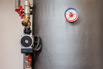Water Buffer Tank for Heating and Cooling Systems. Buffer Hot Water Storage Tank with Valves, Pump,...