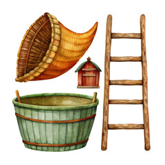 Obraz premium Watercolor rustic farm elements vector illustration (6)