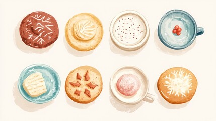 Christmas cookies and milk flat design top view cozy home water color Complementary Color Scheme 