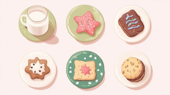 Christmas cookies and milk flat design top view cozy home water color Complementary Color Scheme 