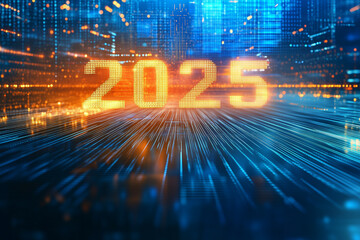 Fototapeta premium 2025 number text lines, New year concept.