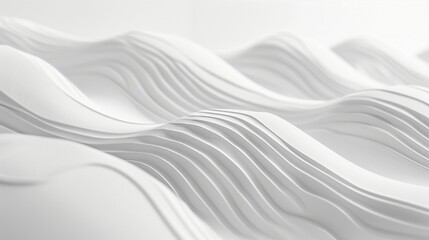 Obraz premium Abstract Digital Artwork of Glossy White Flowing Waves with Minimalist Monochromatic Aestheticc