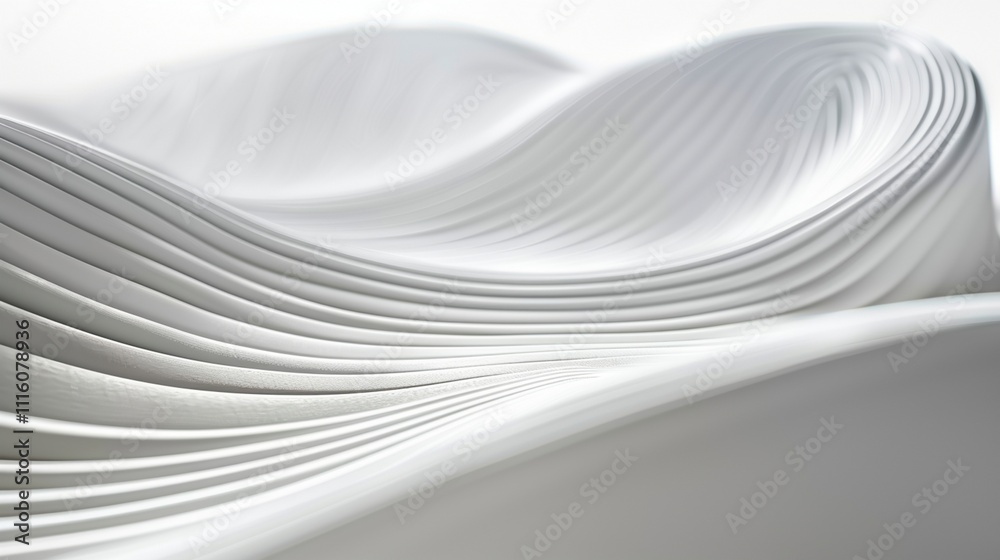 Fototapete abstract digital artwork of glossy white flowing waves with minimalist monochromatic aestheticc