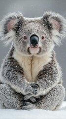 Naklejka premium Koala sitting calmly with a playful expression indoors during daytime