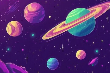 Naklejka premium Glowing Planets and Stars in Outer Space Scene