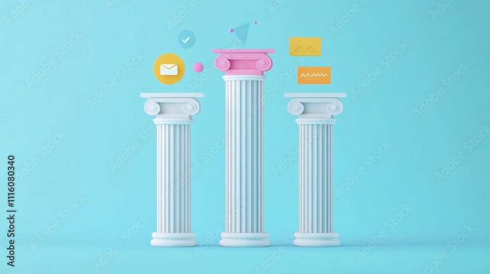 Fototapete three pillars of communication success: email marketing strategy visualized with 3d rendered columns