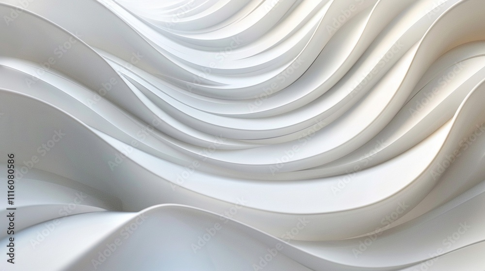 Fototapete abstract digital artwork of glossy white flowing waves with minimalist monochromatic aestheticc