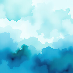 Obraz premium Watercolor strokes with touches of emerald green and sapphire blue merging together in a beautiful blend of cool colors on a rough-textured canvas, blue hues, green paint