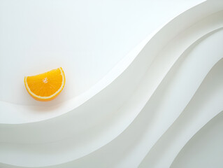 Orange slice on white background, fresh and vibrant design.