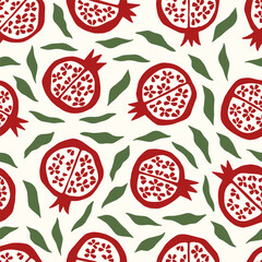 Stoffe zum Nähen Colorful vector pomegranate seamless pattern. Tropical sweet fruit drawing. Print for digital paper, wrapping, textile, fabric.