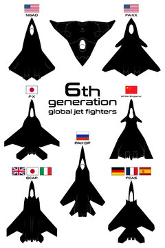  6th generation global jet fighters vector illustration