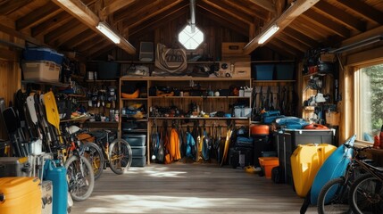 Cozy and Cluttered Outdoor Gear Storage Shed