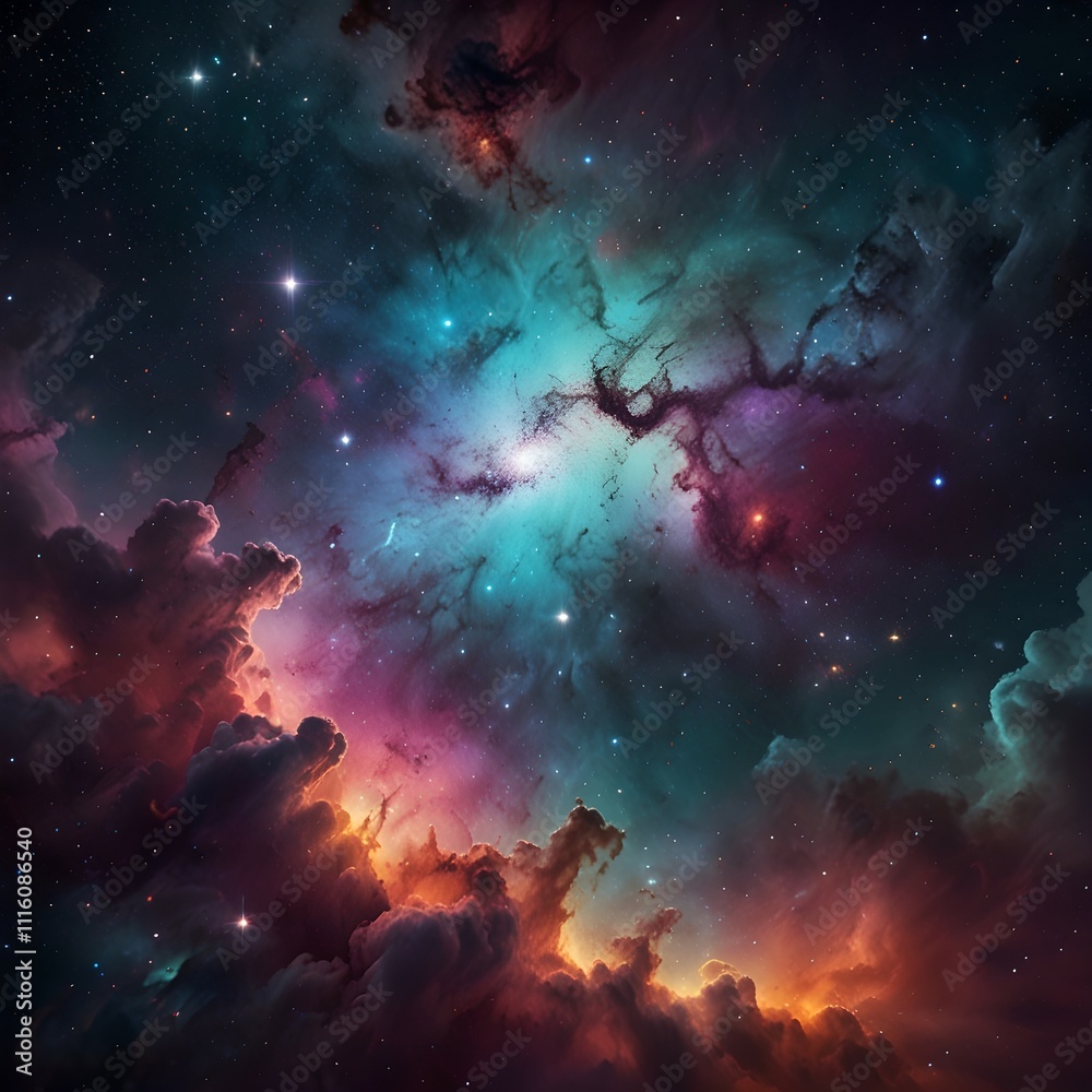 Wall mural vibrant galaxy with colorful nebula clouds and bright stars
