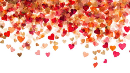 Watercolor hearts falling on transparent background for romantic designs