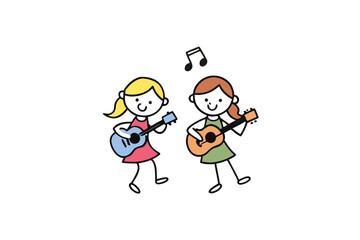 Naklejka premium Girls are playing guitar and dancing vector art illustration