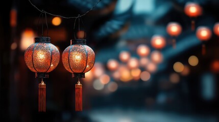 Celebrating chinese new year lanterns illuminate nighttime streets