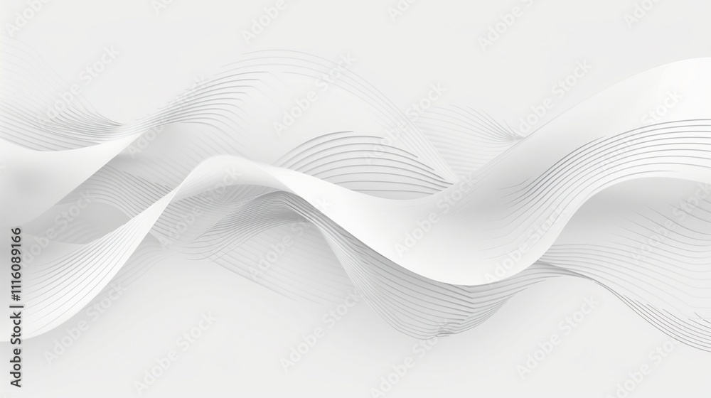 Fototapete abstract digital artwork of glossy white flowing waves with minimalist monochromatic aestheticc