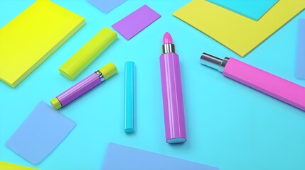 Naklejka premium Colorful makeup tools and accessories creative workspace flat lay photography vibrant background modern aesthetic