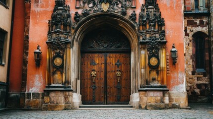 Fototapeta premium Magnificent Ornate Doorway of a Historic Building in Prague