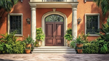 Fototapeta premium Elegant Entrance of a Luxurious Tropical Villa