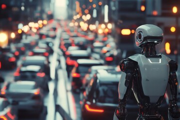 Obraz premium A time when robots control traffic and fully autonomous vehicles are on the road
