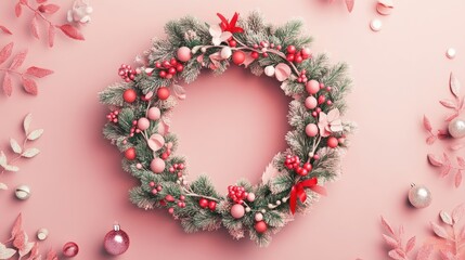Naklejka premium Holiday wreath flat design top view seasonal decor animation colored pastel 