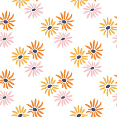 Stoffe zum Nähen Floral vector seamless pattern. Trendy simple flower on white background. Summer meadow flowers illustration. Tropical print for digital paper, wrapping, scrapbooking, baby clothes, wallpaper.