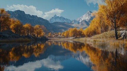 Tranquil Lake with Reflections of Autumn Trees and Colorful Foliage