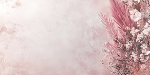 Obraz premium Pink flowers banner creating romantic valentine's day mockup