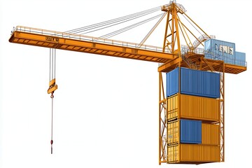 Cargo Crane Lifting Containers in 2D Illustration