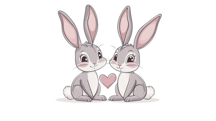 Obraz premium Two cute rabbits showing love with pink heart on transparent background