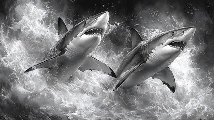 Fototapeta premium Sharks Wildlife Pencil Sketch Artworks Stunning Nature Drawings for Creative Artists
