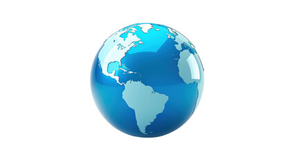 Fototapeta premium A glossy, stylized globe highlighting the continents and oceans, representing Earth in a vibrant blue hue.