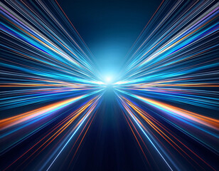 Fototapeta premium Technology background; abstract zoom blur of futuristic lines, motion effect