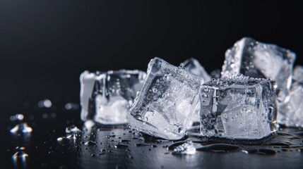 Obraz premium Natural crystal clear ice cubes on a black background.