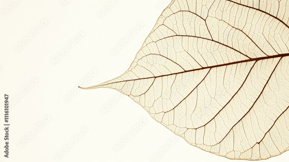 Poster Dry leaf close-up showcasing intricate vein patterns on a white background highlighting natural textures and minimalism in design.